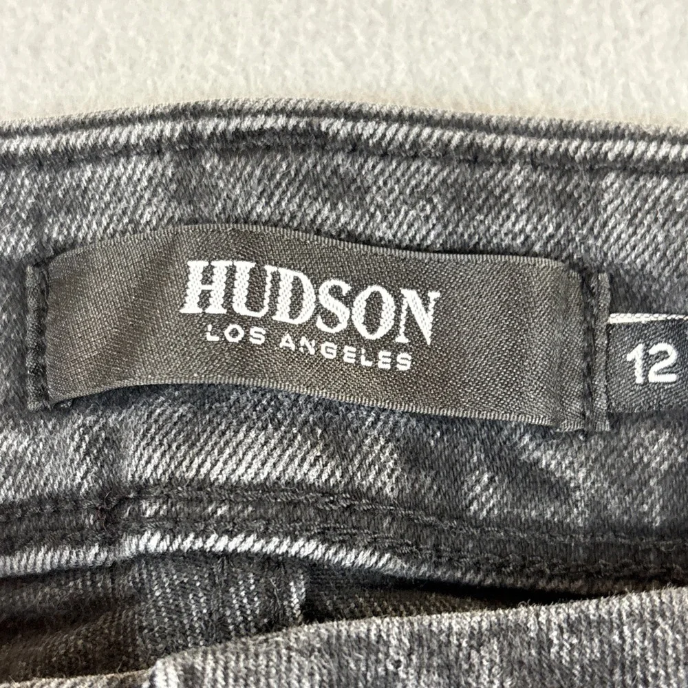 Hudson Mid Rise Straight Leg Jeans Women's 12 34x29 Flap Pockets Black‎ Stretch
